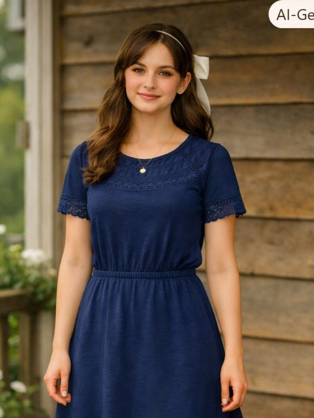 Talbots Eyelet Slub Knit Fit & Flare Navy Short Sleeve Dress Size Small Petite